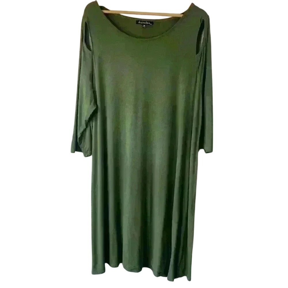 Alison Andrews Plus Green Lagenlook‎ Cold Shoulder 3/4 Sleeve Dress Size 3X